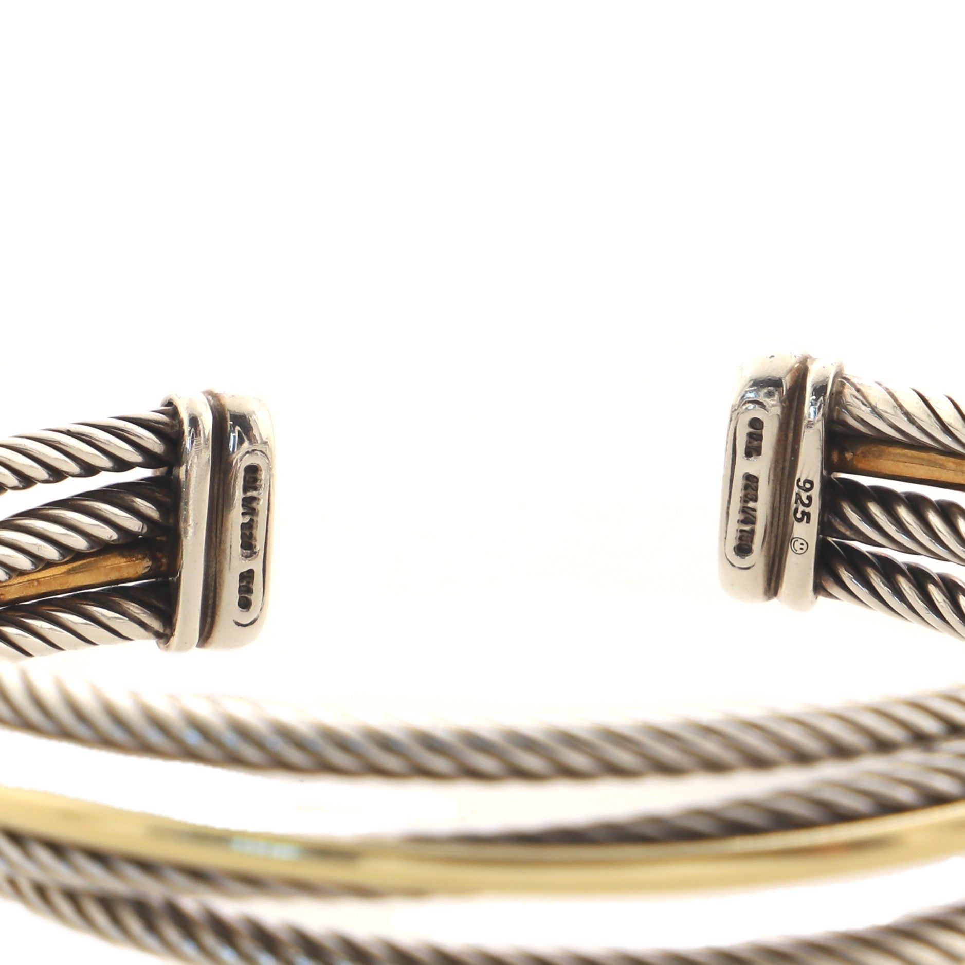 Three Row Crossover Cuff Bracelet Sterling Silver with 18K Yellow Gold