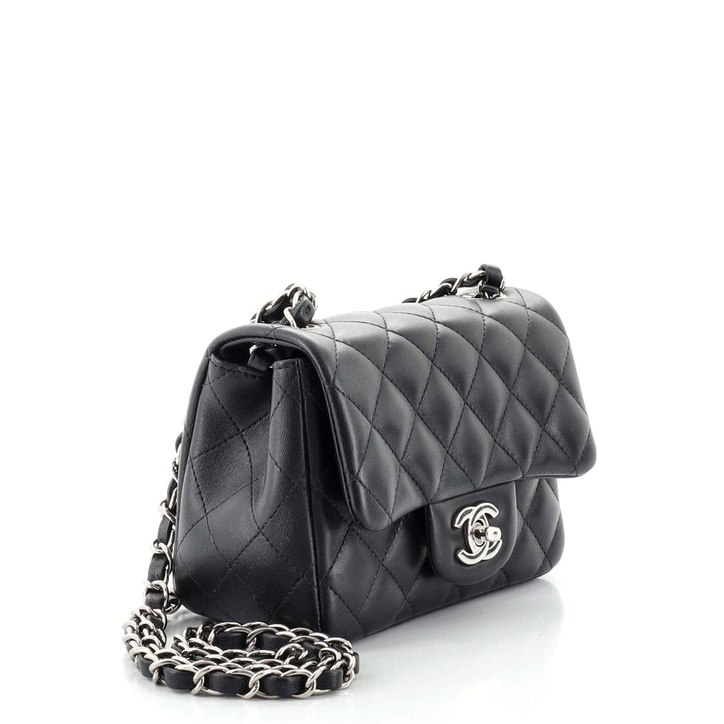 Square Classic Single Flap Bag Quilted Lambskin Mini