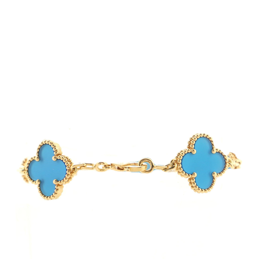Vintage Alhambra 5 Motifs Bracelet 18K Yellow Gold and Agate