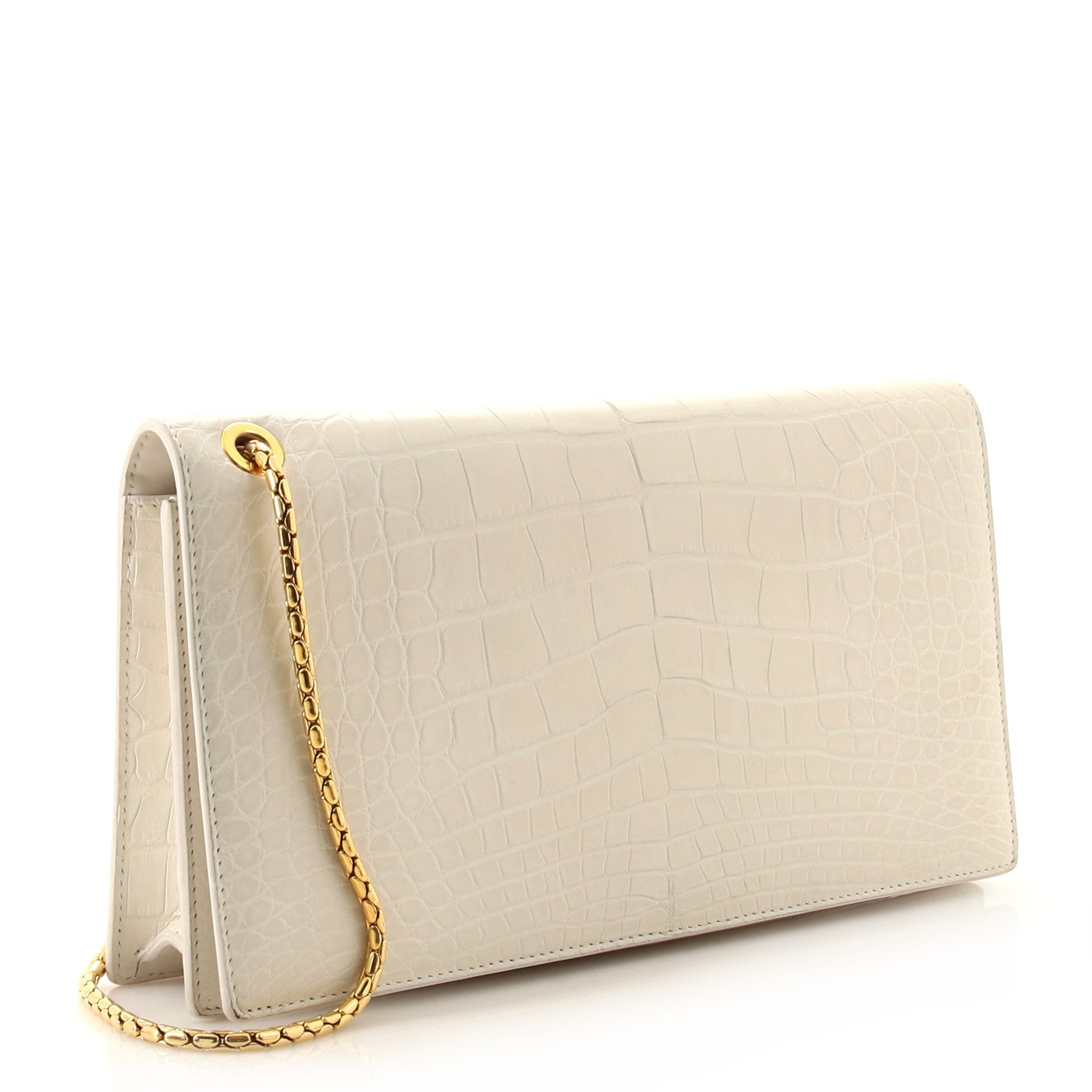 Wristlet Chain Flap Clutch Alligator