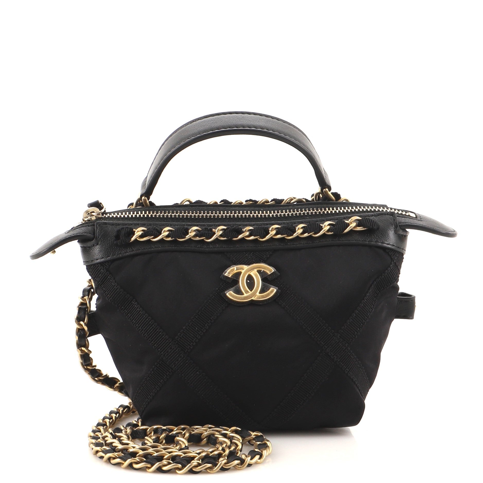 Top Handle Clutch with Chain Nylon with Grosgrain Mini