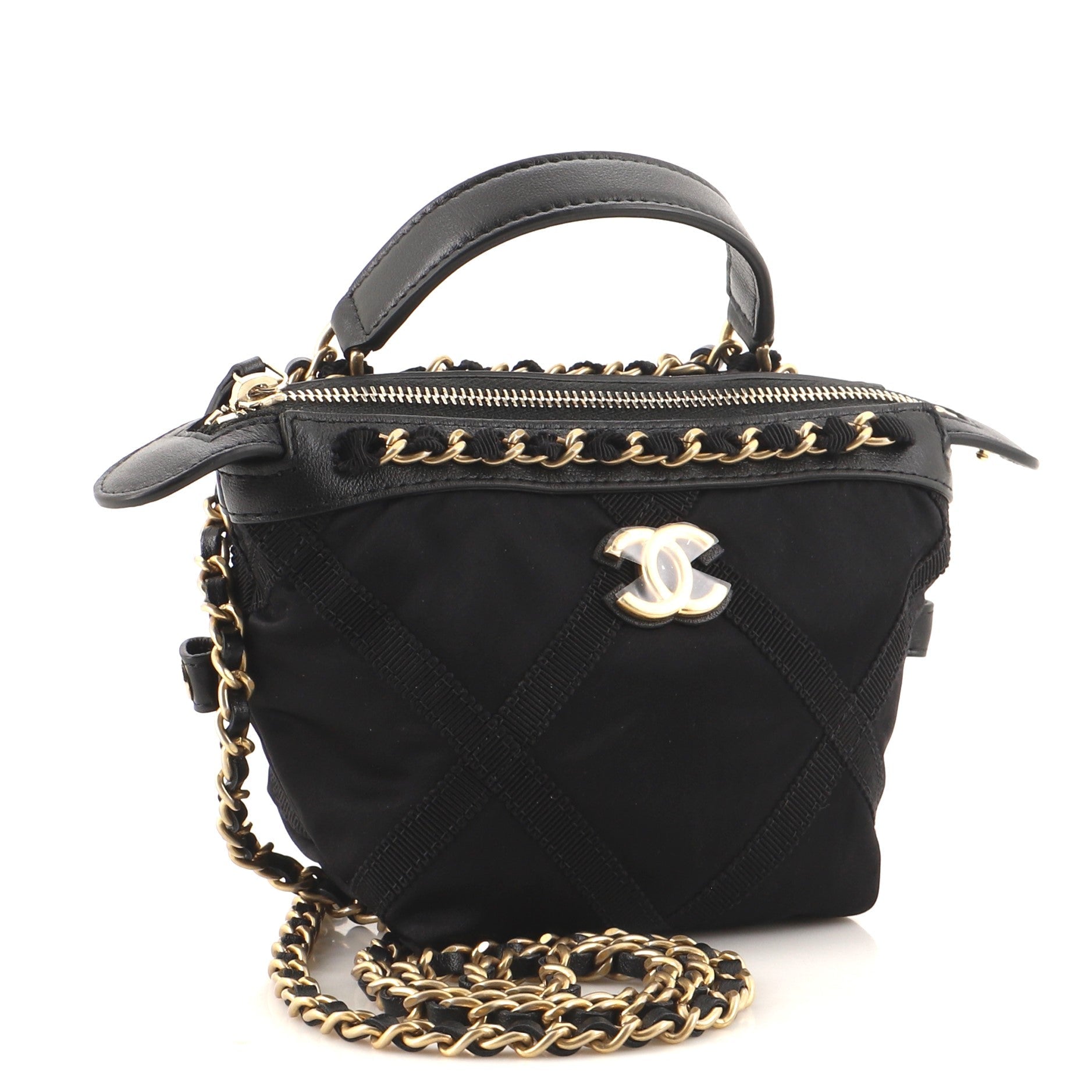 Top Handle Clutch with Chain Nylon with Grosgrain Mini