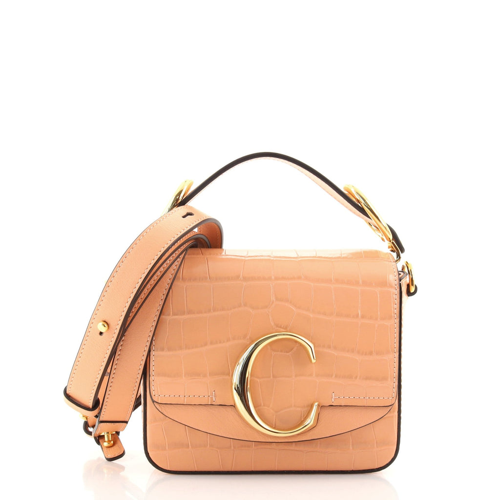 C Double Carry Bag Crocodile Embossed Leather Mini
