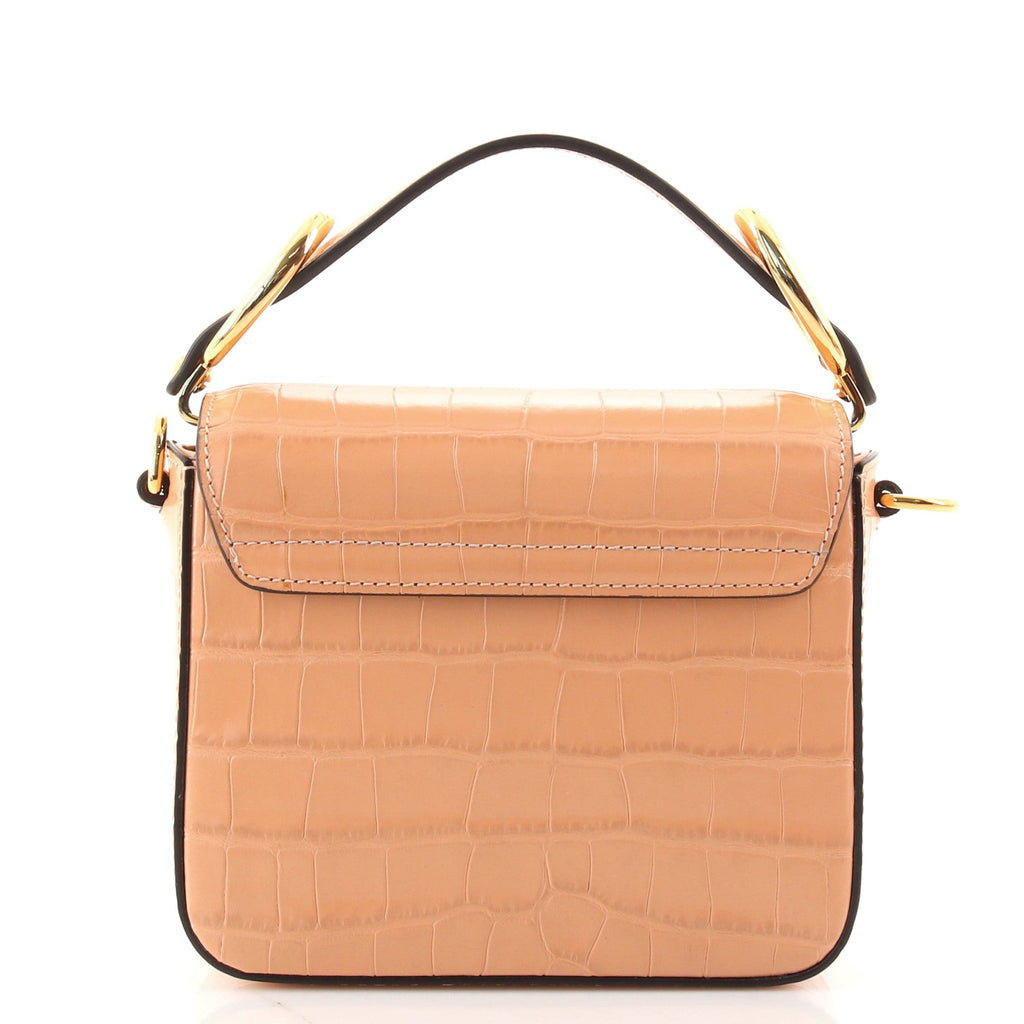 C Double Carry Bag Crocodile Embossed Leather Mini