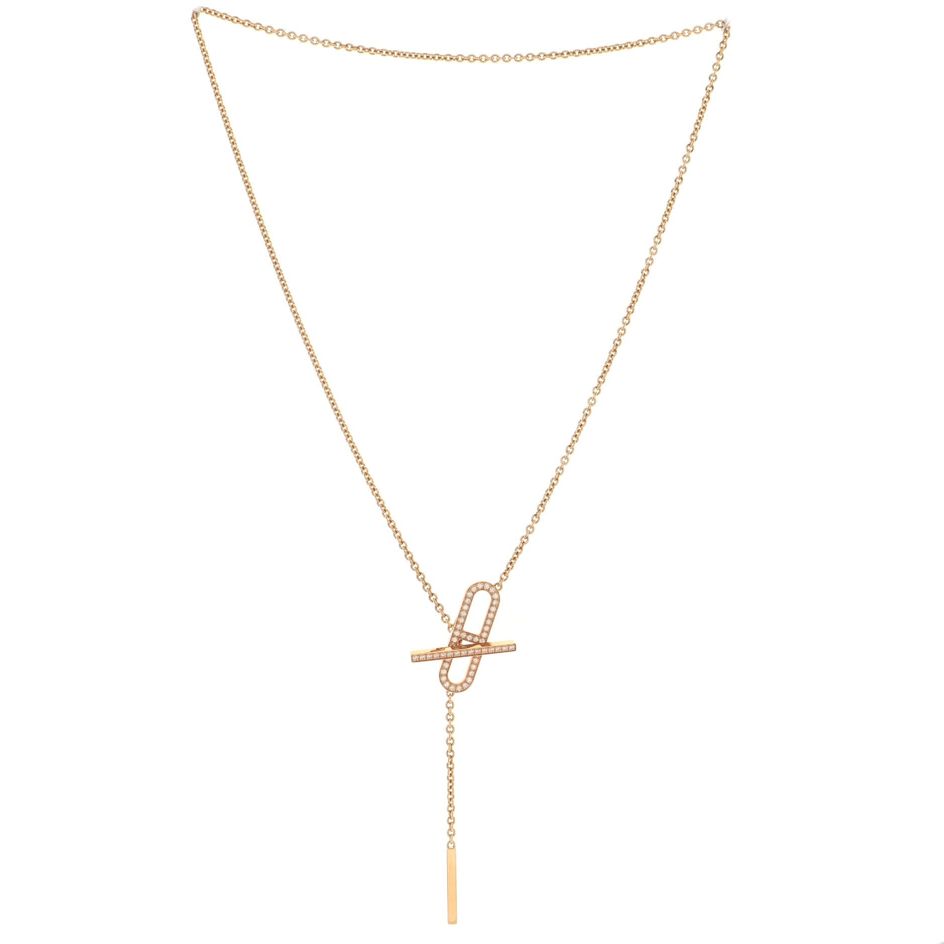 Ever Chaine d'Ancre Lariat Necklace 18K Rose Gold with Diamonds Small