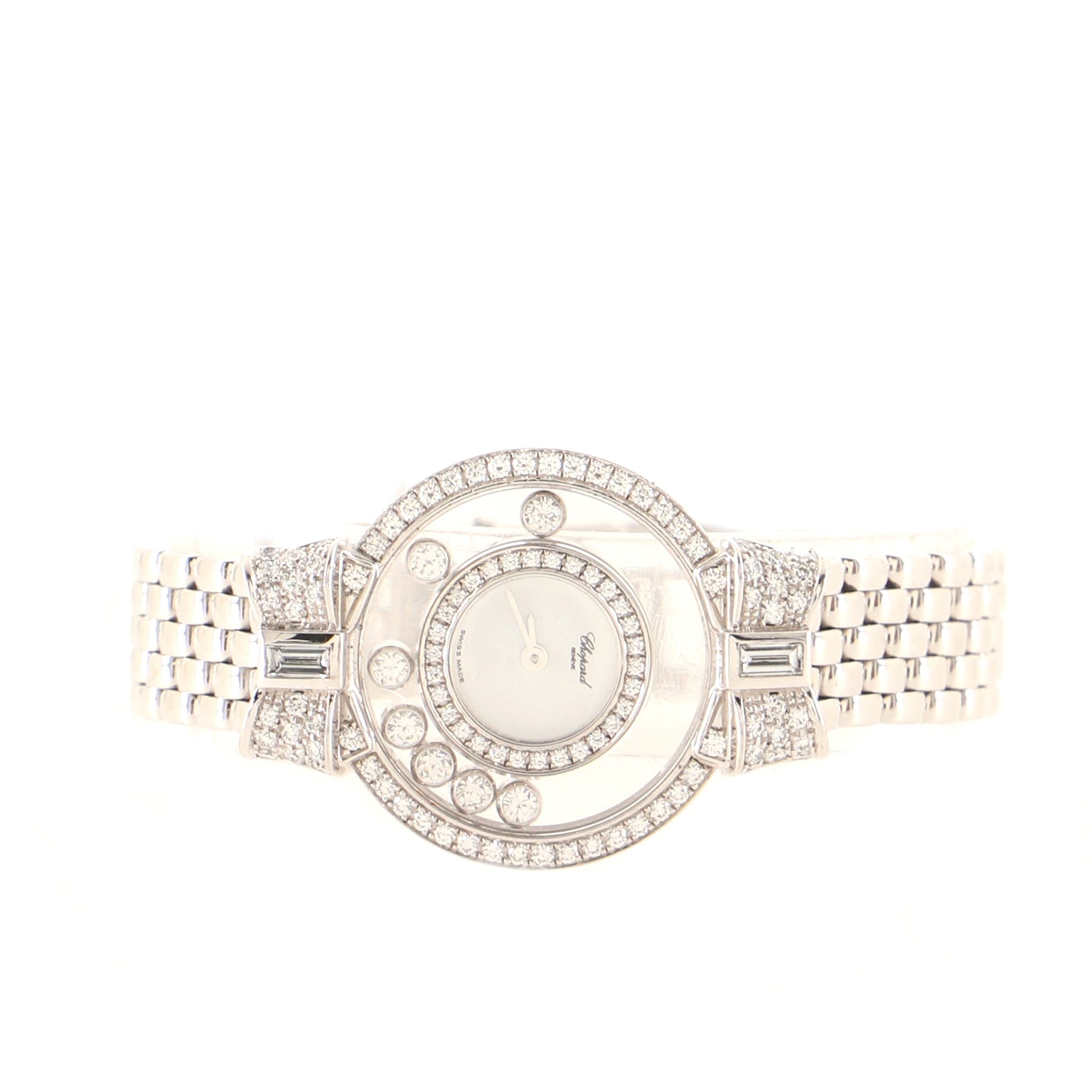 Happy Diamonds Icons Bow Quartz Watch White Gold with Diamond Bezel and Floating Diamonds 24