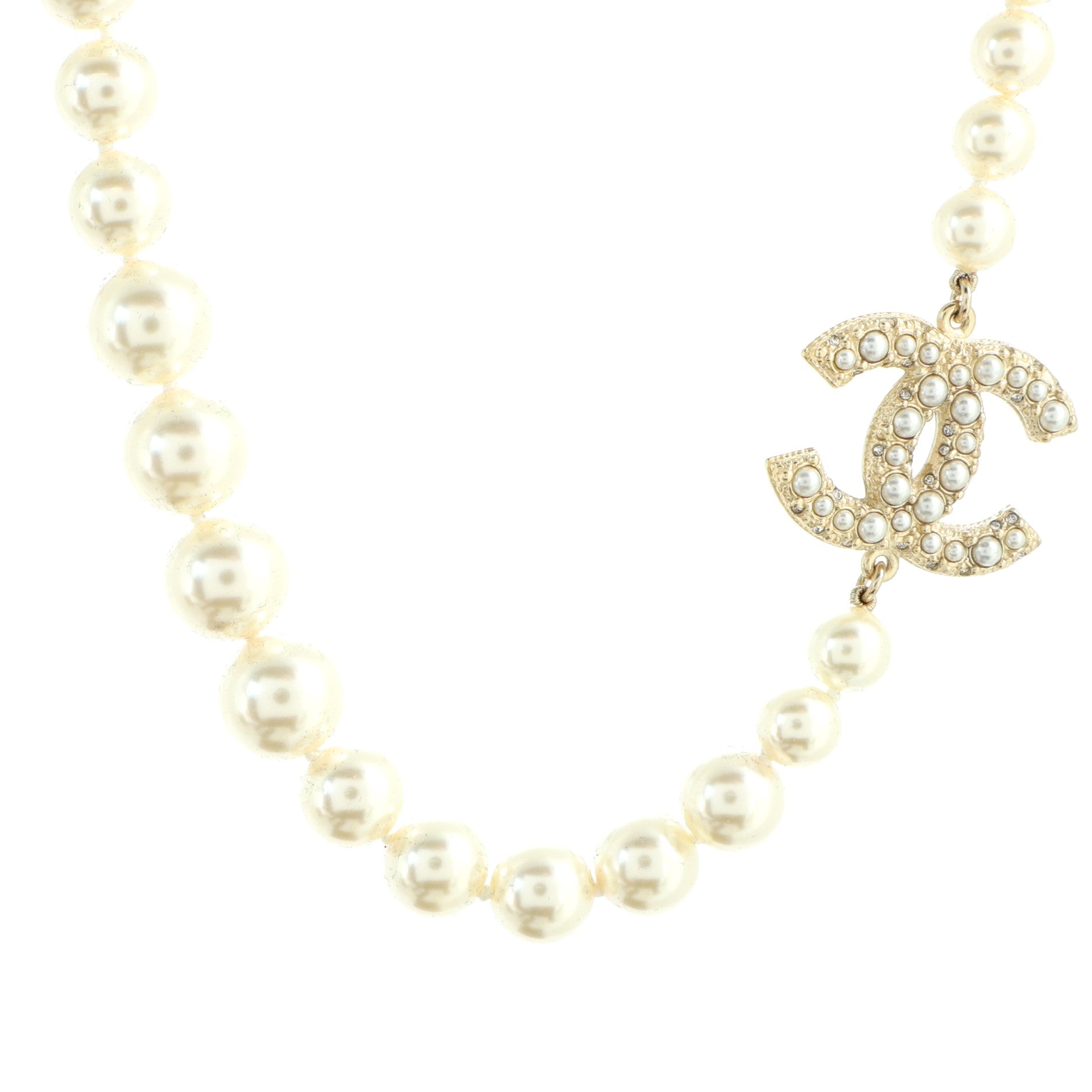 CC 100th Anniversary Short Necklace Metal with Faux Pearls and Crystals