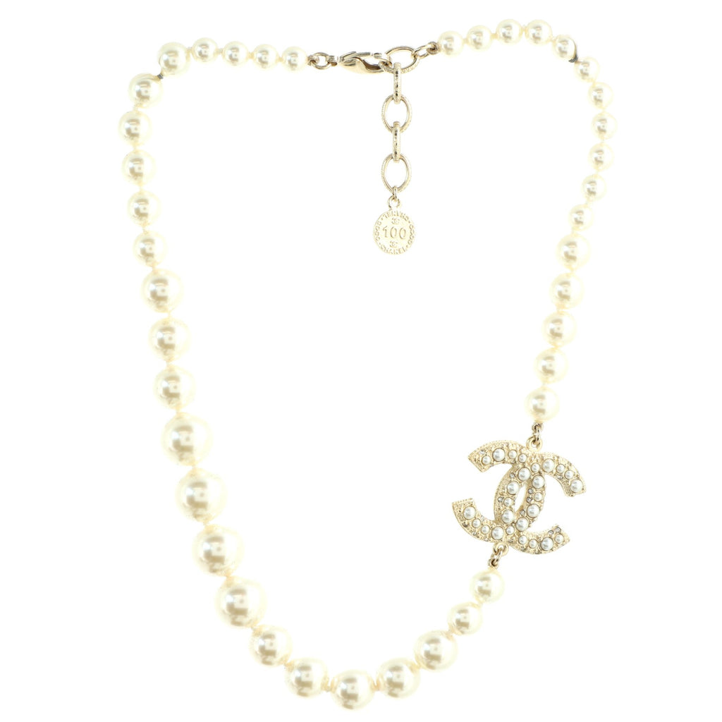 CC 100th Anniversary Short Necklace Metal with Faux Pearls and Crystals