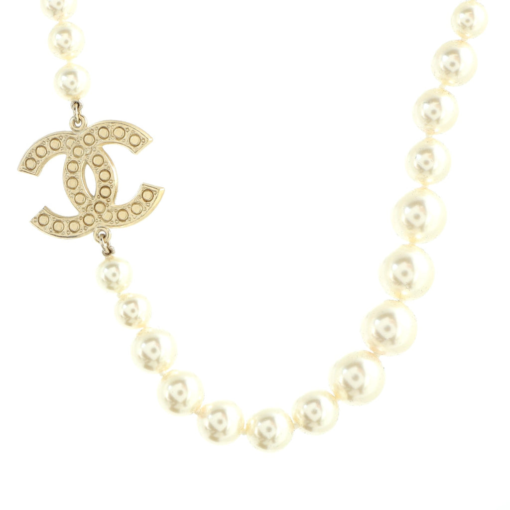 CC 100th Anniversary Short Necklace Metal with Faux Pearls and Crystals