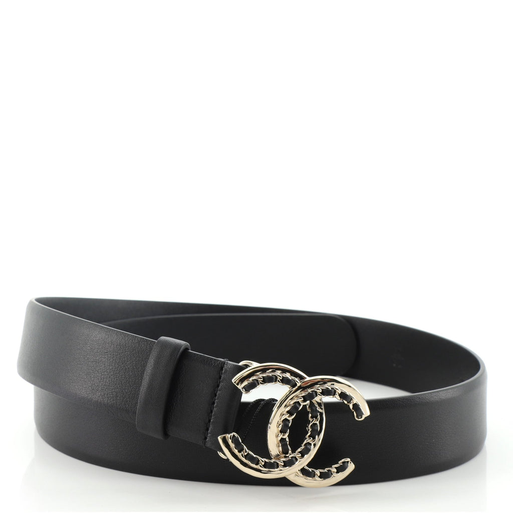 Woven Chain CC Buckle Belt Leather Medium 80