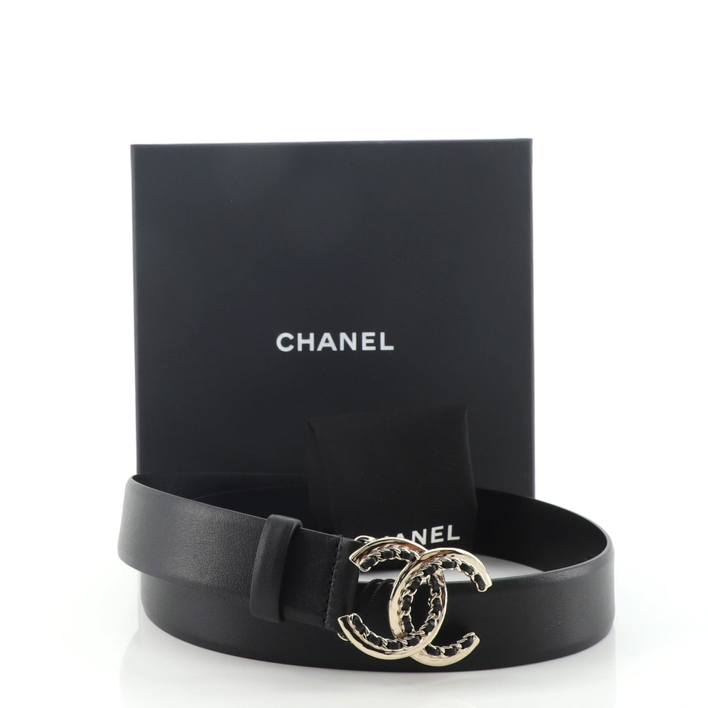 Woven Chain CC Buckle Belt Leather Medium 80