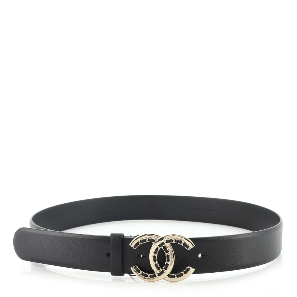 Woven Chain CC Buckle Belt Leather Medium 80