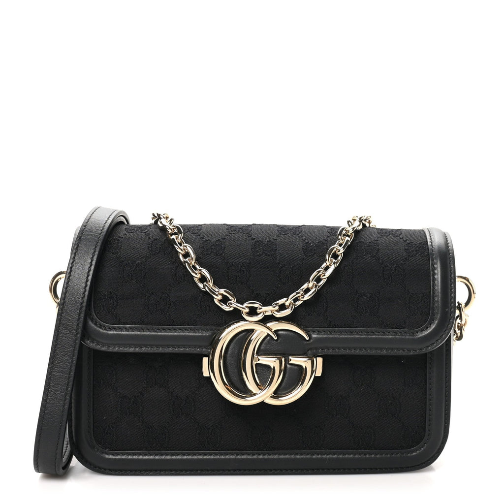 Crepe Wool Silk GG Monogram Go Small Shoulder Bag Black