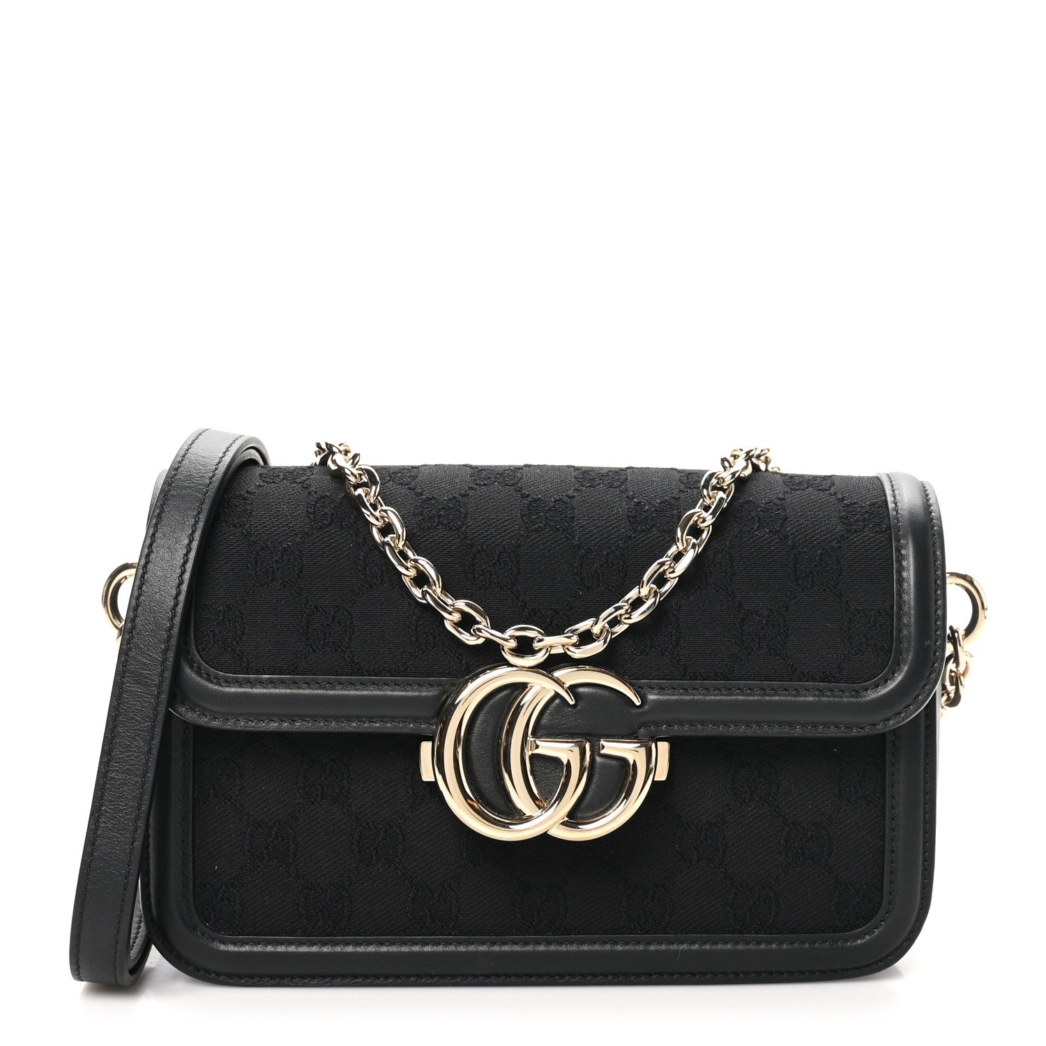 Crepe Wool Silk GG Monogram Go Small Shoulder Bag Black
