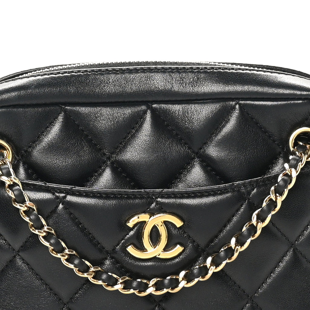 Shiny Lambskin Quilted Mini Camera Case Black