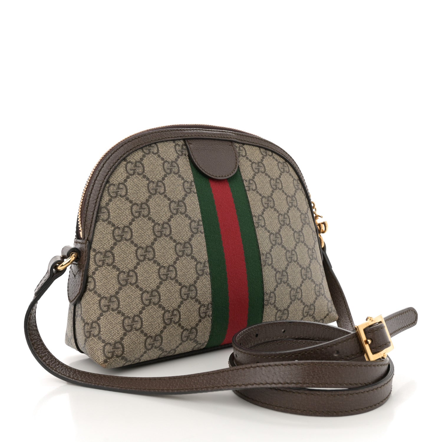 GG Supreme Monogram Textured Dollar Calfskin Web Small Ophidia Dome Shoulder Bag Beige Ebony New Acero