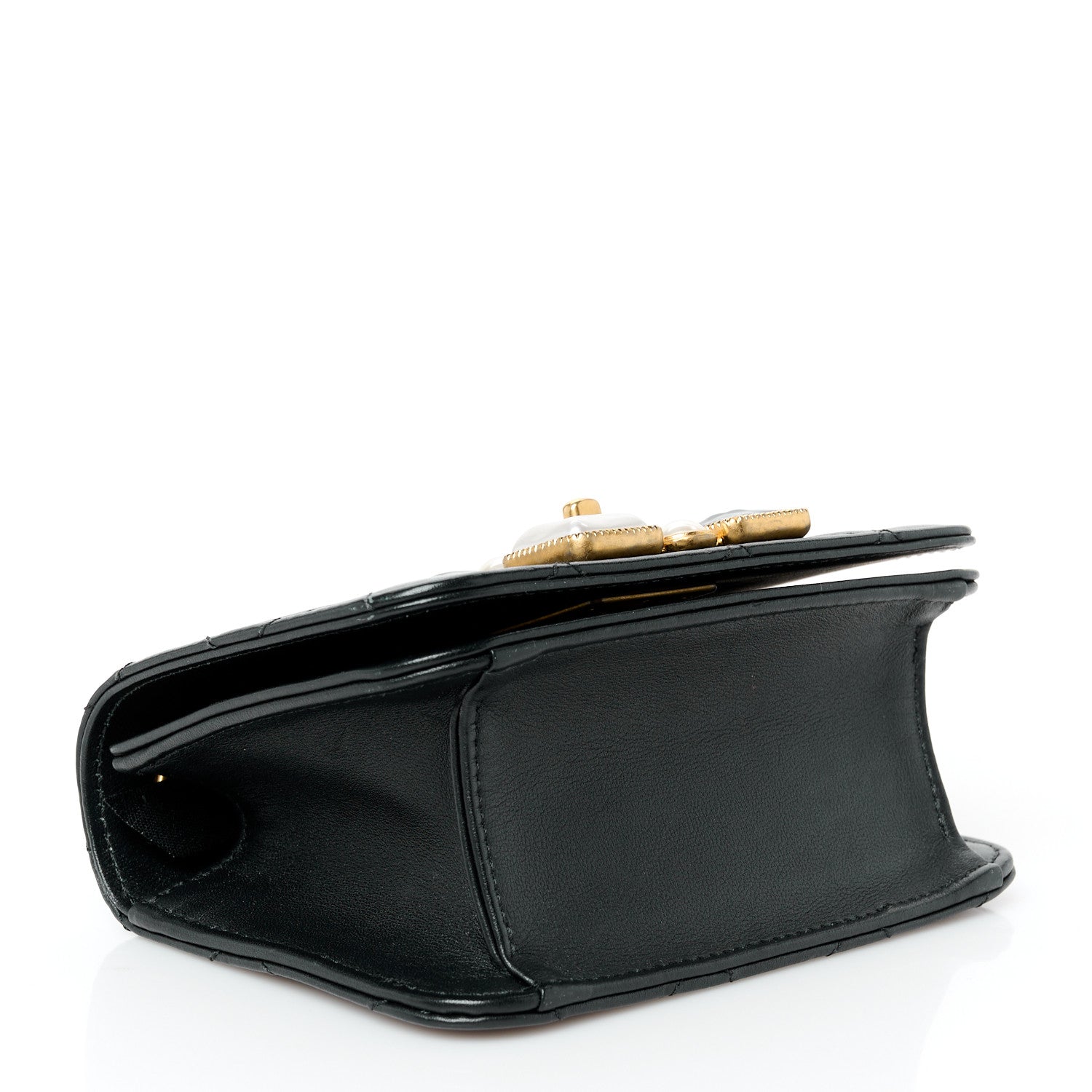 Calfskin Quilted Crystal Pearl Mini Flap Bag Black