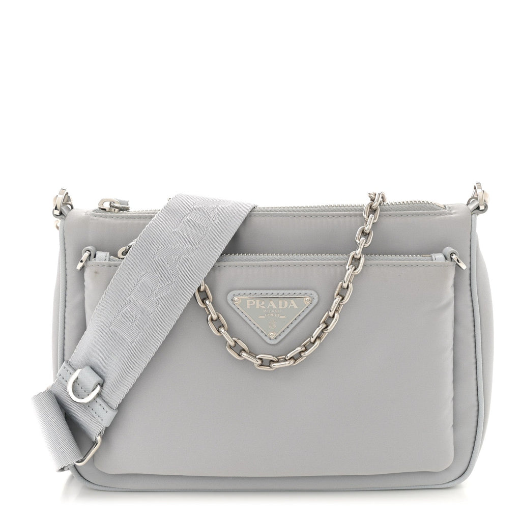 Re-Nylon Saffiano Double Pouch Shoulder Bag Fiordaliso