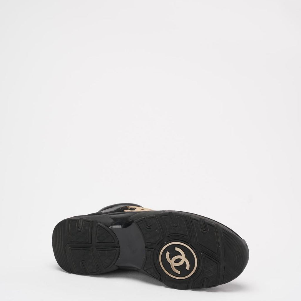 Chanel Black Leather and Suede Lace Up Sneakers 39 ½