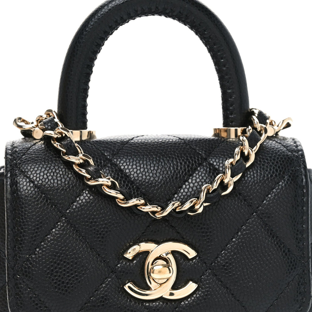 Caviar Quilted Nano Coco Handle Clutch With Chain Black