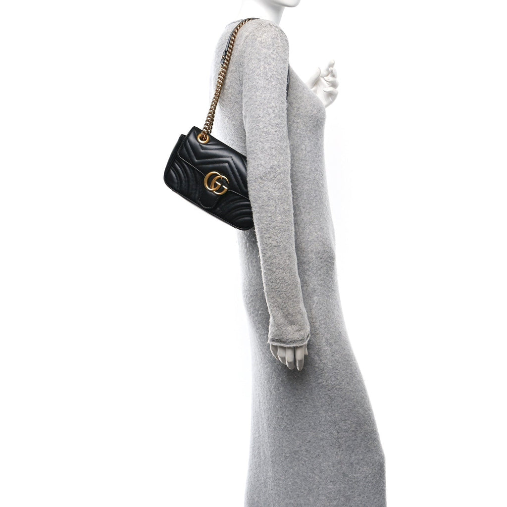 Calfskin Matelasse Small GG Marmont Shoulder Bag Black
