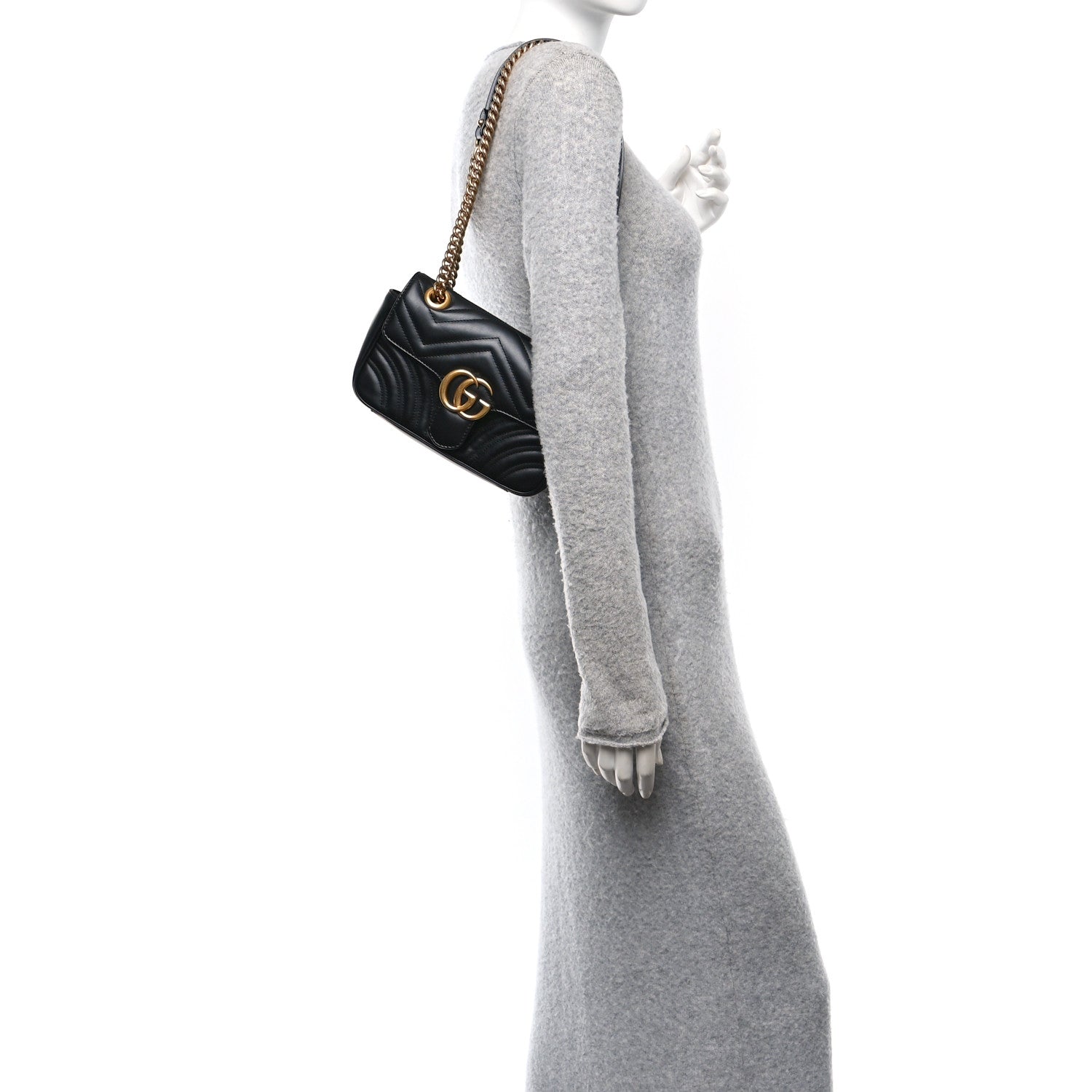 Calfskin Matelasse Small GG Marmont Shoulder Bag Black