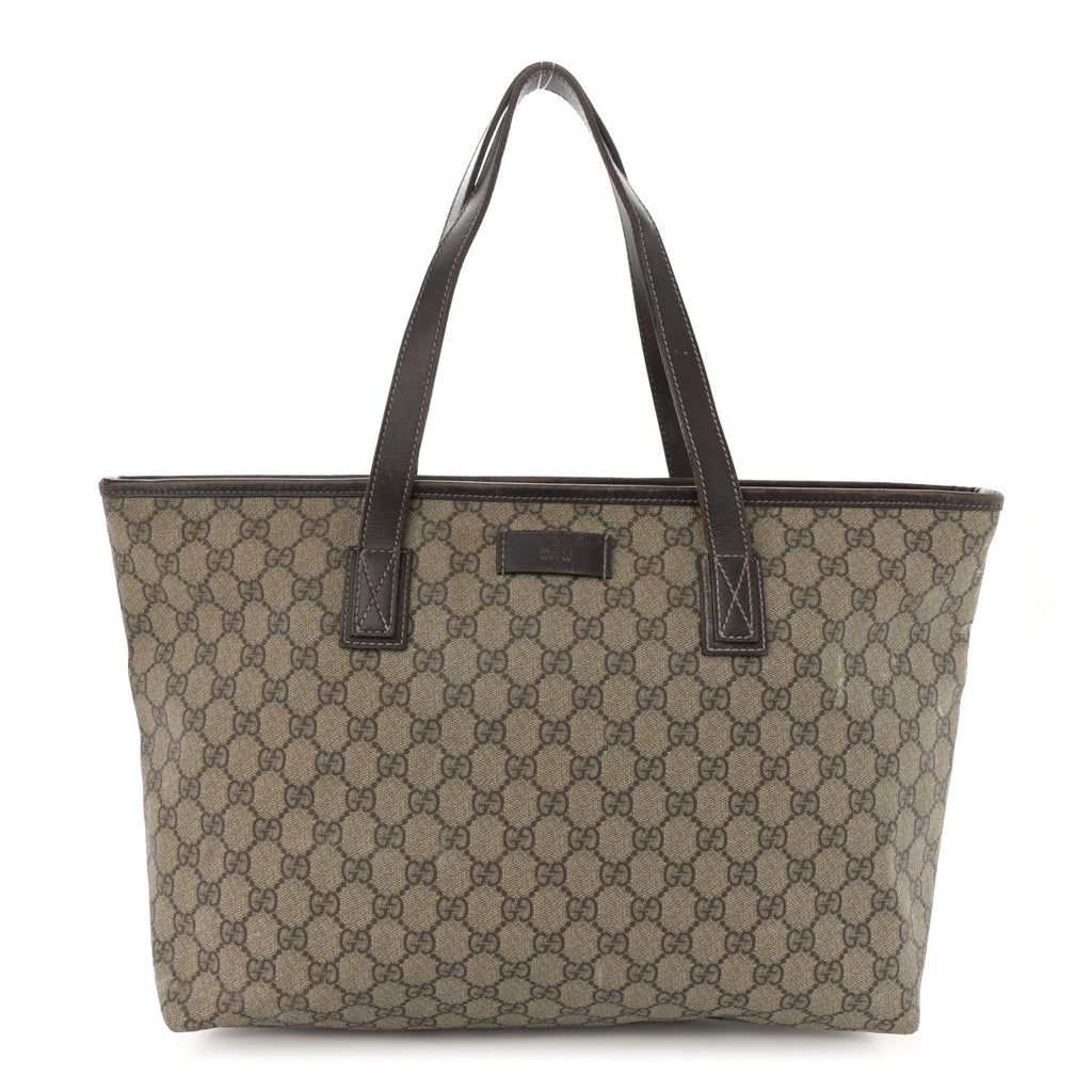 GG Supreme Monogram Medium Zippered Shopping Tote Dark Brown