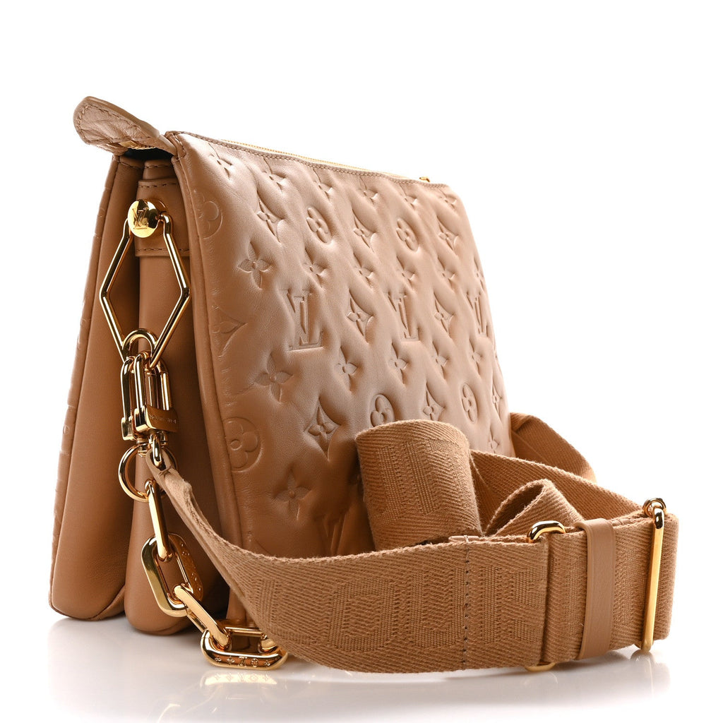 Lambskin Embossed Monogram Coussin PM Camel