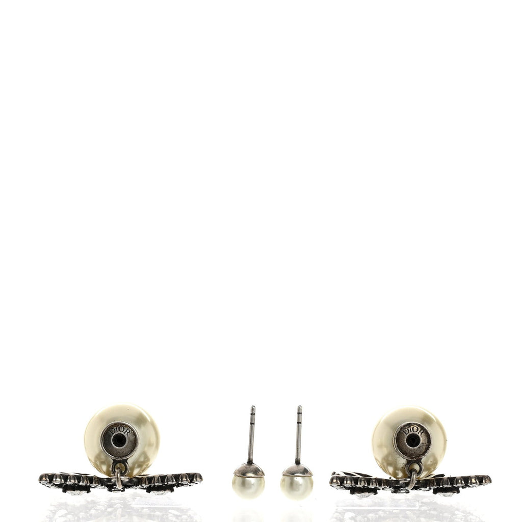 Crystal Pearl Butterfly Drop Earrings White