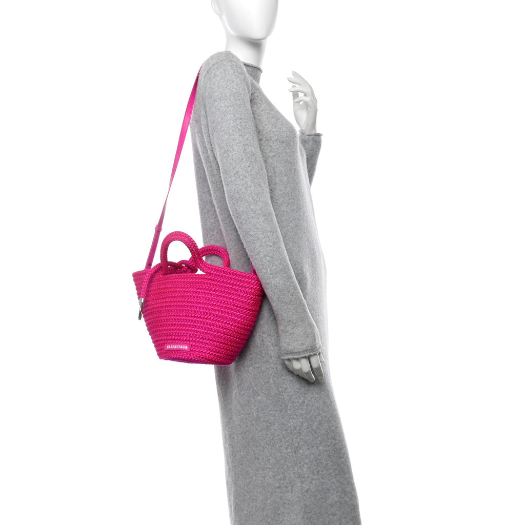 Nylon Lambskin Woven Small Ibiza Basket With Strap Lipstick Pink
