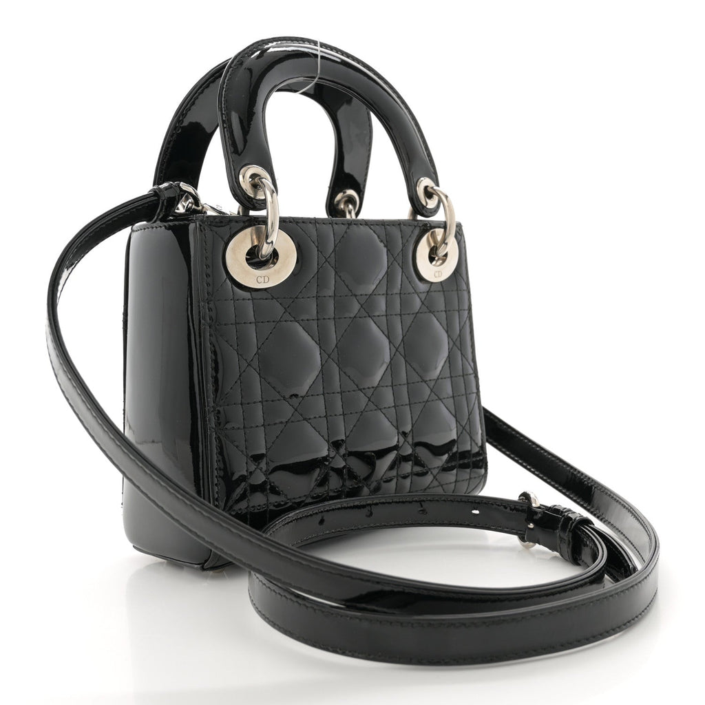 Patent Cannage Mini Lady Dior Black