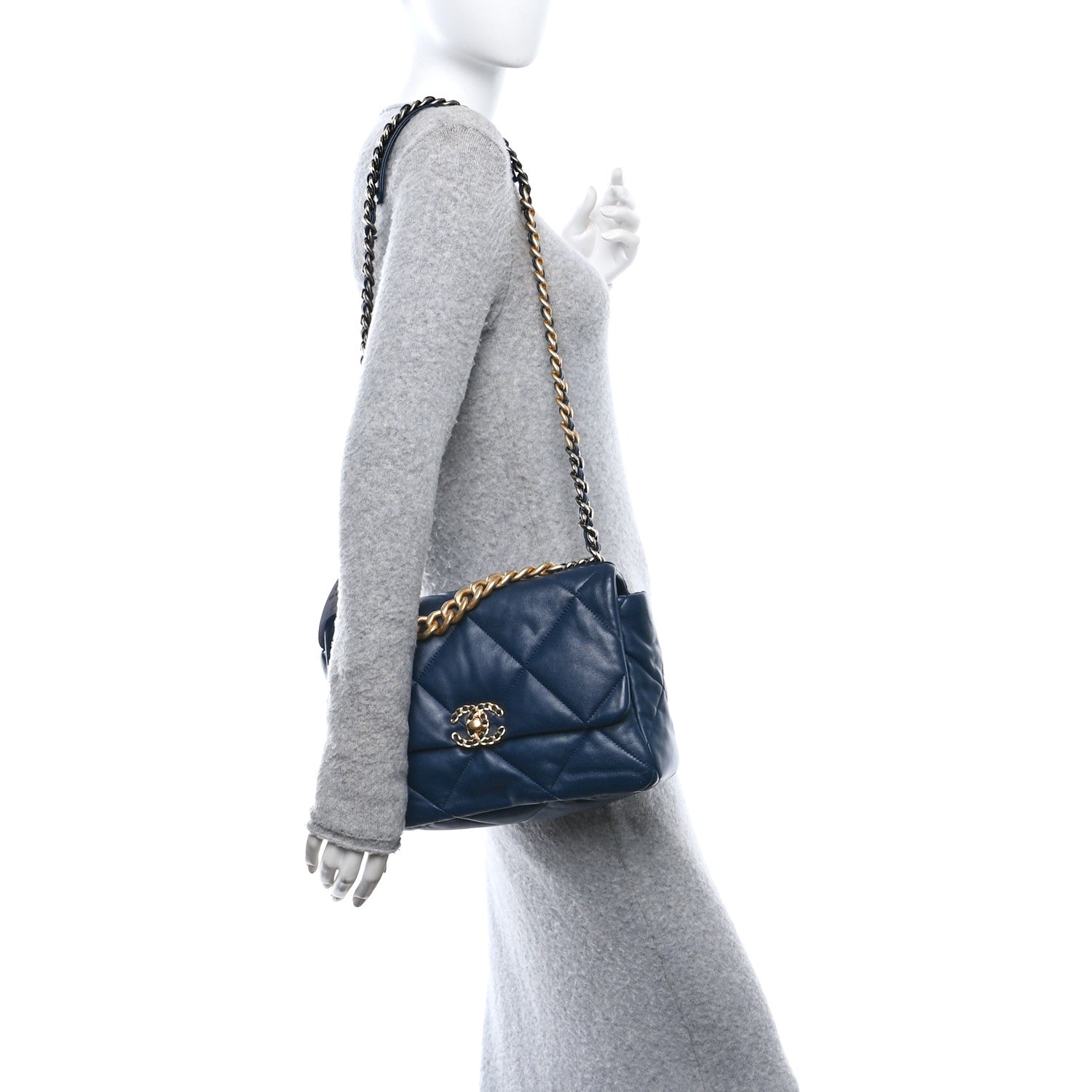 Lambskin Quilted Large Chanel 19 Flap Dark Blue