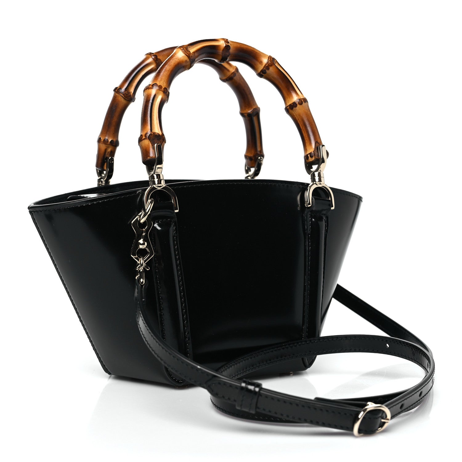 Patent Bamboo Basket Bag Black