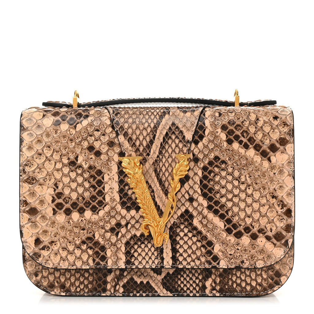 Snakeskin Virtus Top Handle Shoulder Bag Beige