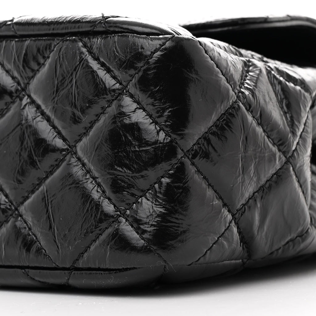 Shiny Crumpled Calfskin Quilted Wavy CC Hobo Black