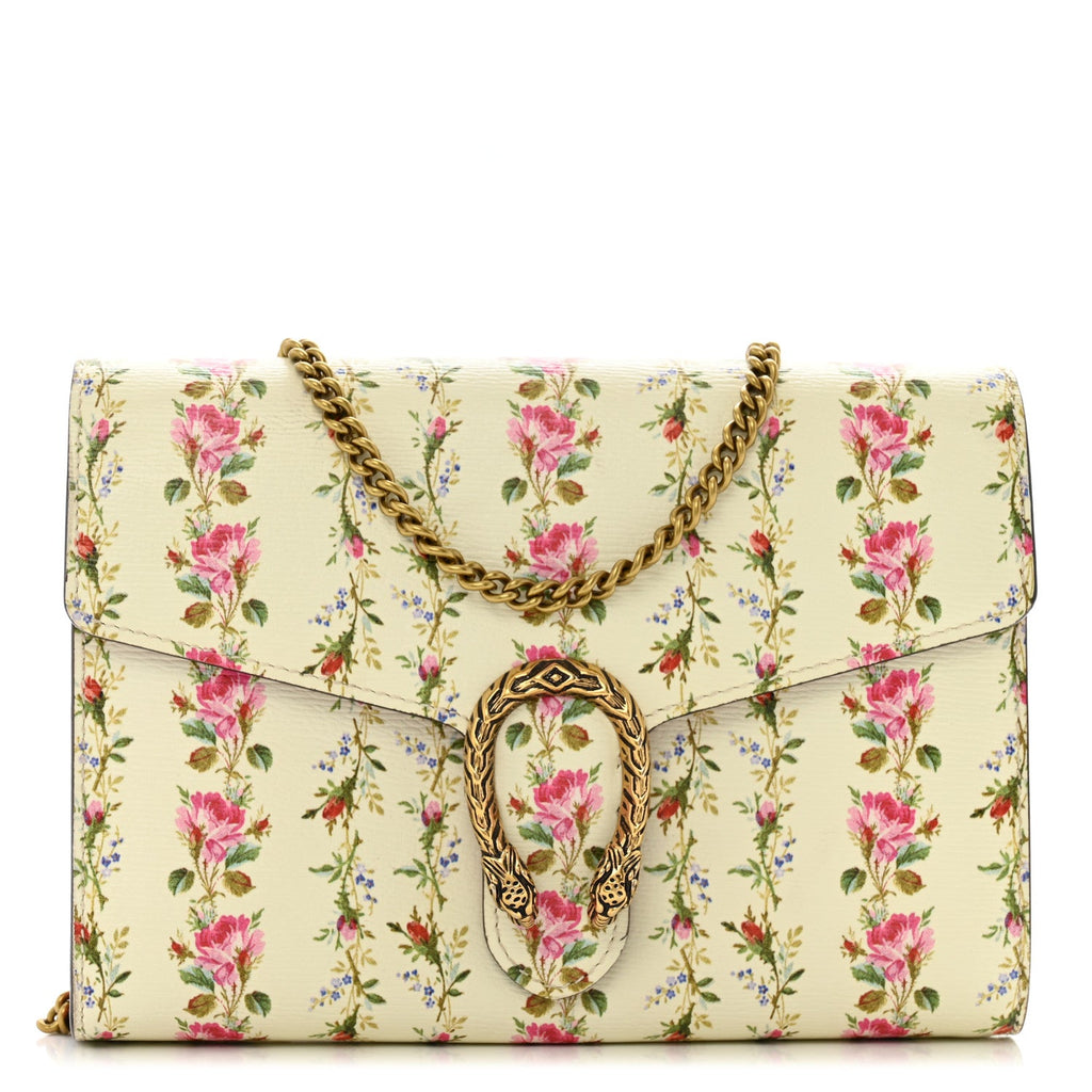 Calfskin Floral Print Mini Dionysus Chain Wallet Ivory Pink