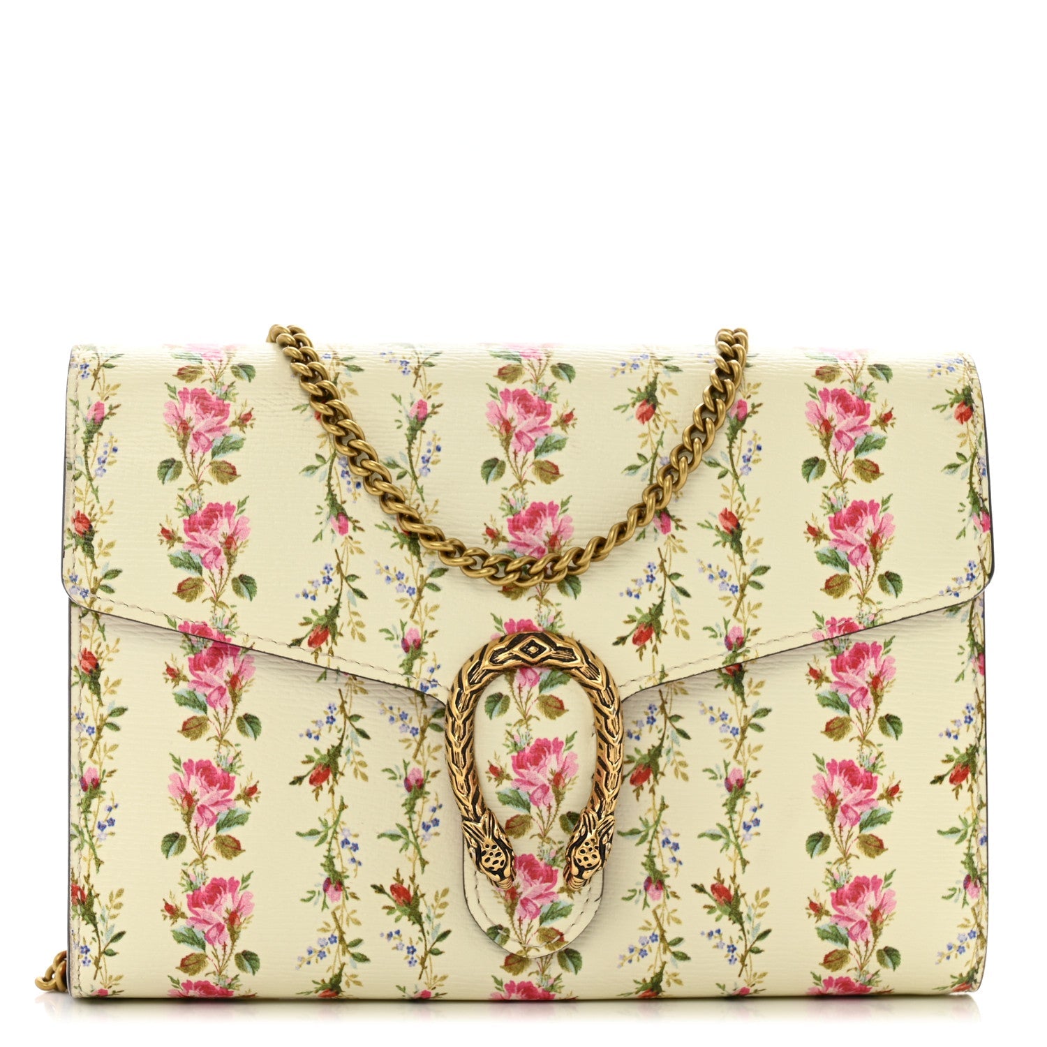 Calfskin Floral Print Mini Dionysus Chain Wallet Ivory Pink