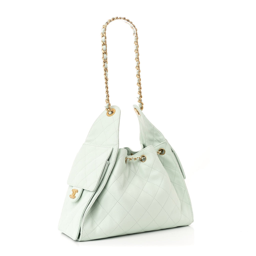 Caviar Quilted Small Chanel 25 Handbag Light Green