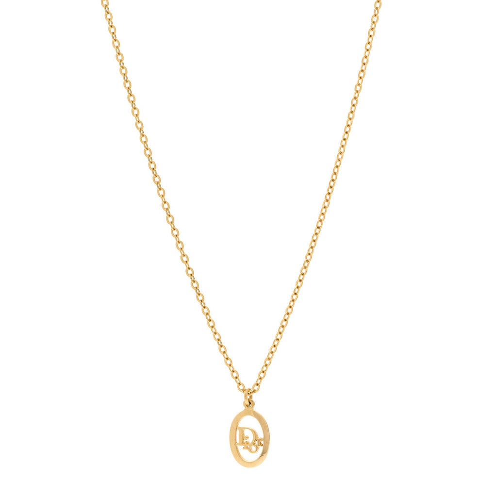 Metal CD Logo Oval Pendant Necklace Gold