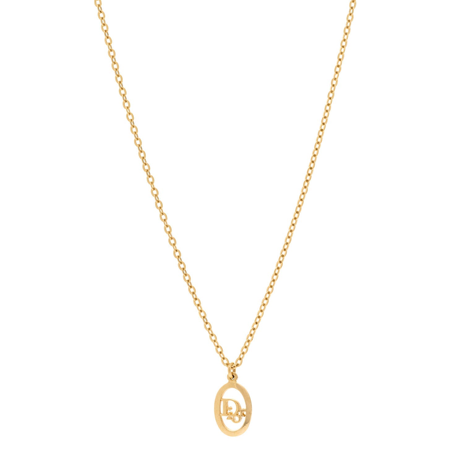 Metal CD Logo Oval Pendant Necklace Gold