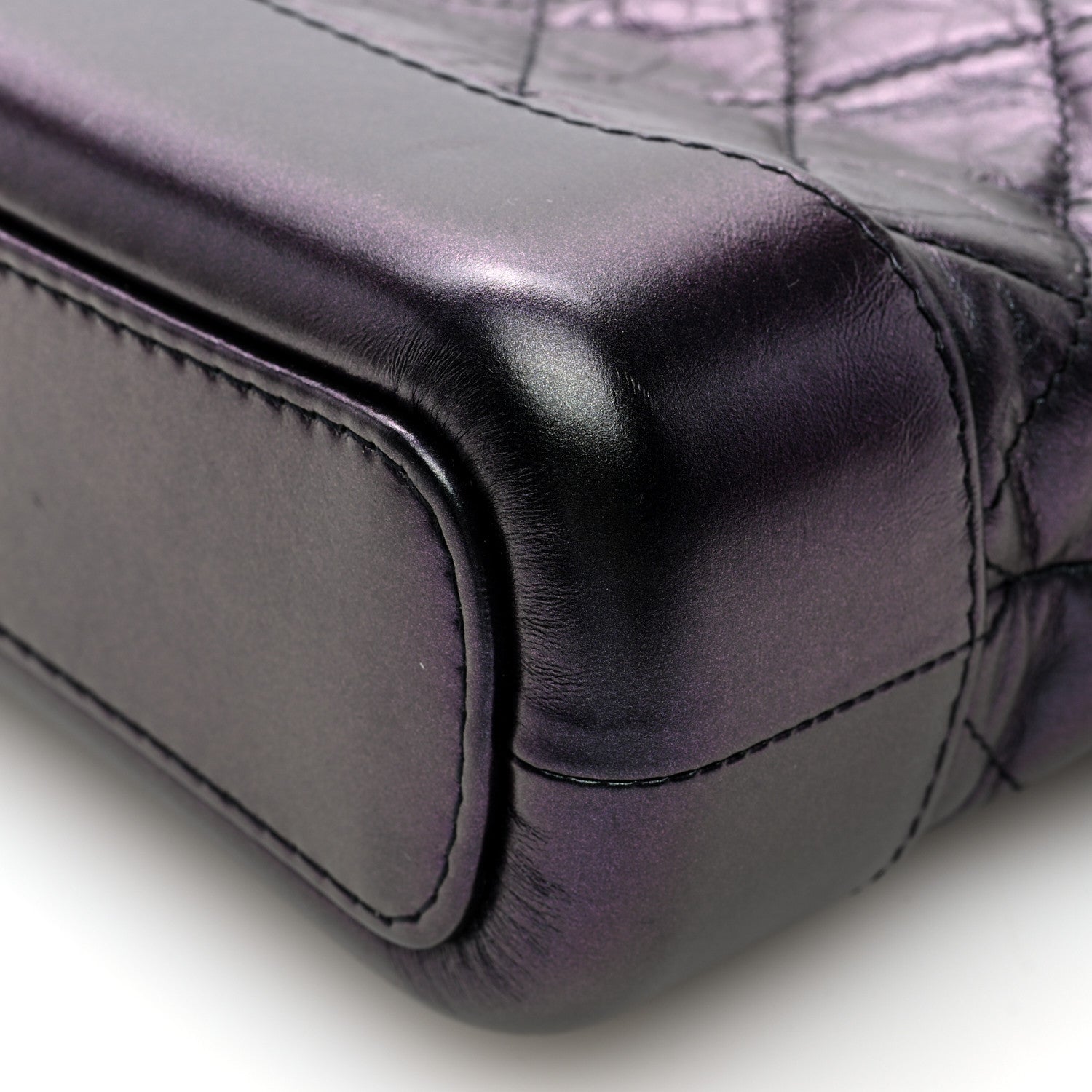 Iridescent Aged Calfskin Quilted Small Gabrielle Hobo Black