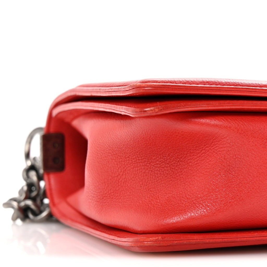 Calfskin Double Stitch New Medium Boy Flap Red