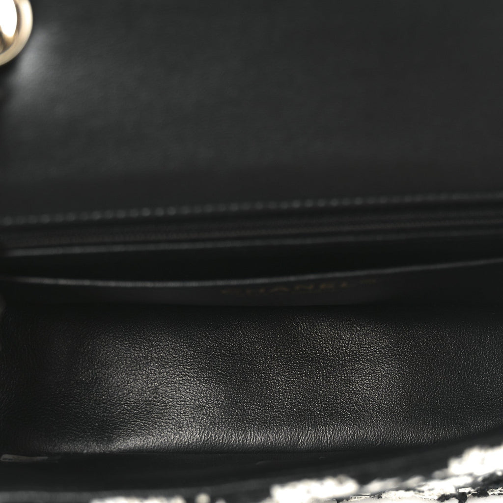 Tweed Quilted Mini Rectangular Flap Black Ecru White