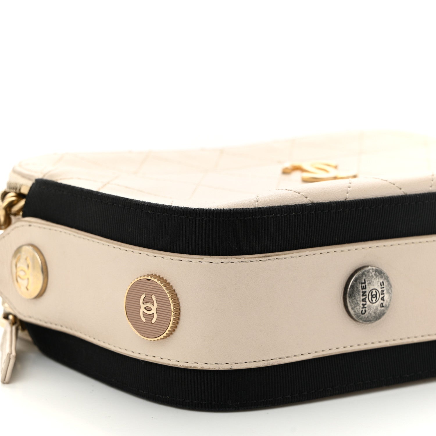Calfskin Grosgrain Stitched Button Up Camera Case Light Grey