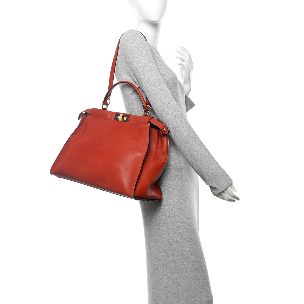 Vitello Suede Large Peekaboo Iconic Satchel Terra di Siena