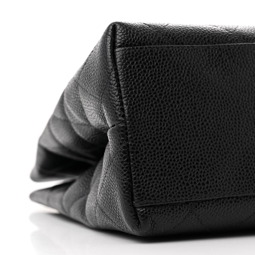 Caviar Quilted Small Shopping Tote Black