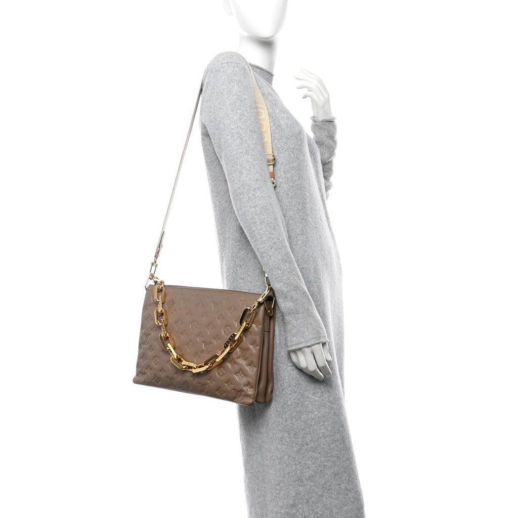 Lambskin Embossed Monogram Coussin MM Taupe