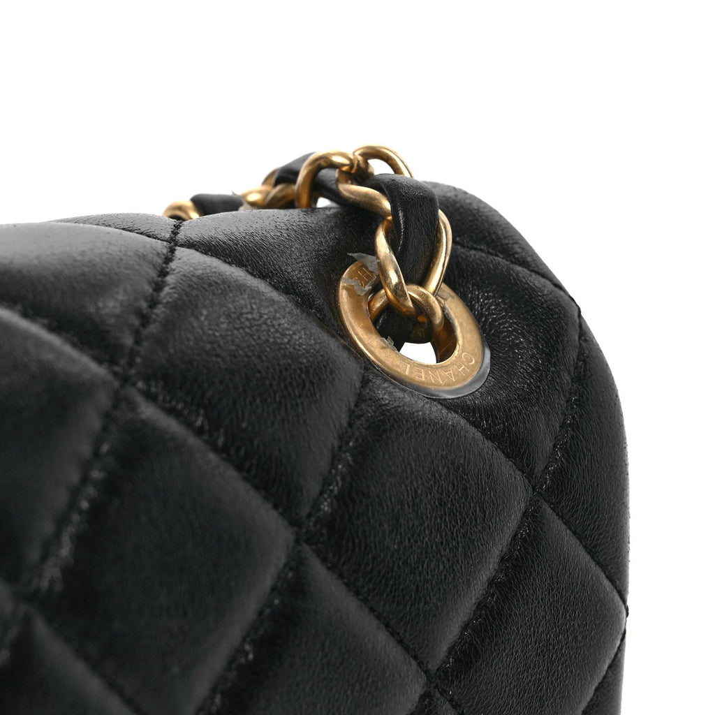 Shiny Lambskin Quilted Small Daily Friend Flap Black