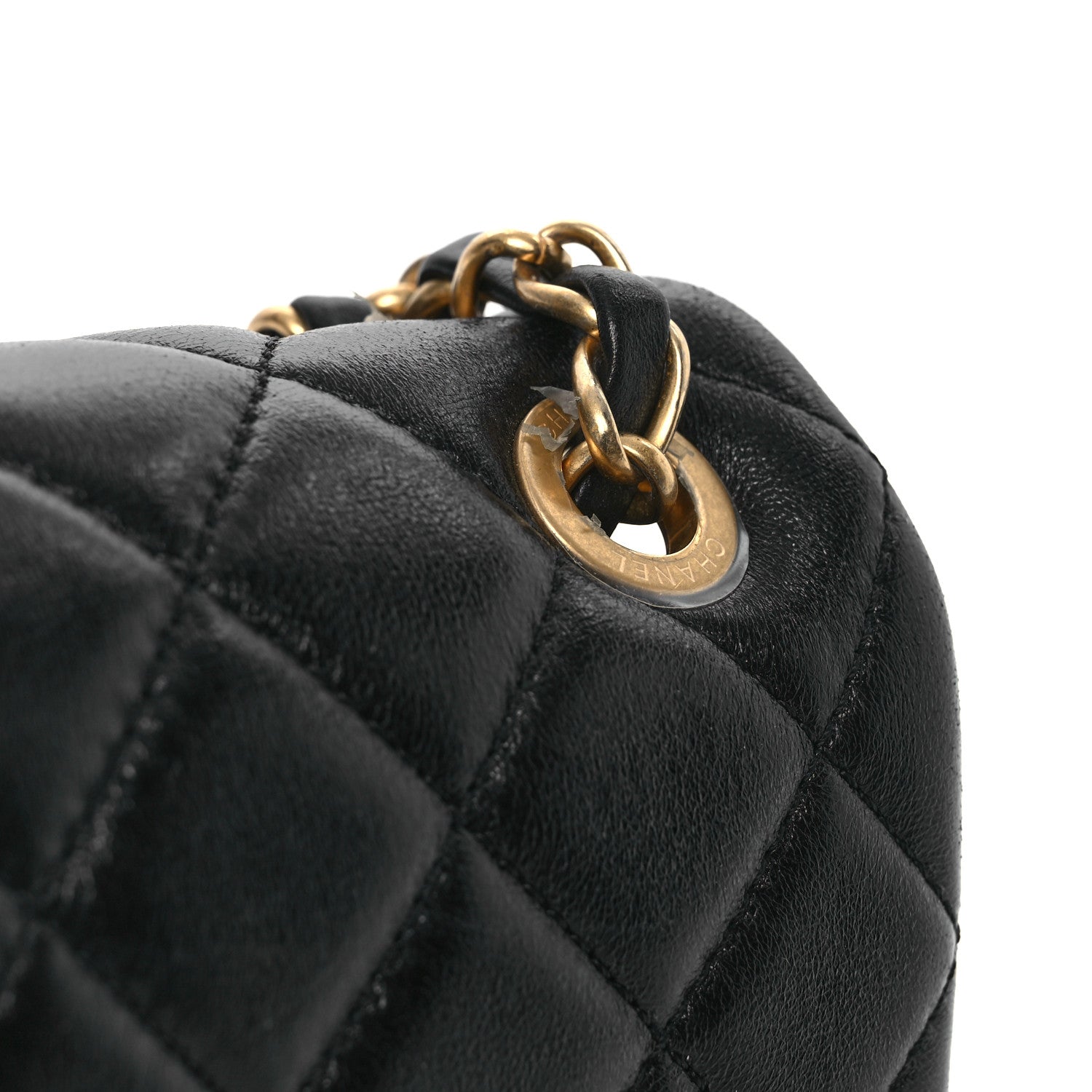 Shiny Lambskin Quilted Small Daily Friend Flap Black