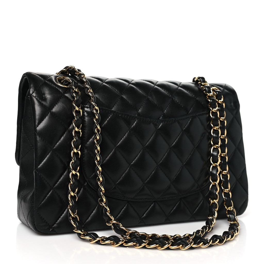 Lambskin Quilted Medium Double Flap Black